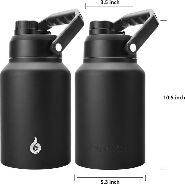 Alt view image 2 of 6 - BJPKPK 64 oz Insulated Water Bottle, Dishwasher Safe Half Gallon Water Bottle with Ergonomic Handle, BPA Free Leak Proof Water Jug for Sports, Metal Thermos with Anti-slip Bottom, Black