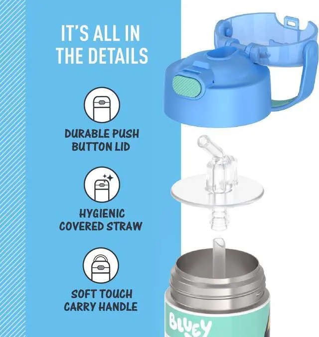 Alt view image 4 of 7 - THERMOS FUNTAINER Water Bottle with Straw - 12 Ounce - Kids Stainless Steel Vacuum Insulated Water Bottle with Lid, Bluey
