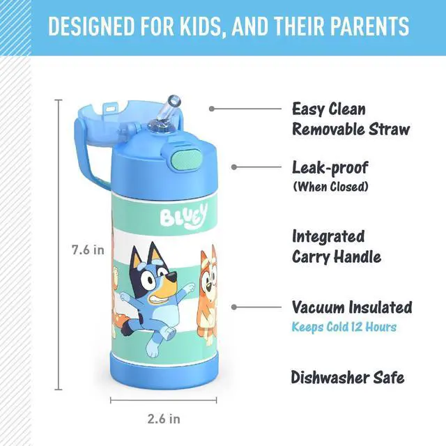 Alt view image 2 of 7 - THERMOS FUNTAINER Water Bottle with Straw - 12 Ounce - Kids Stainless Steel Vacuum Insulated Water Bottle with Lid, Bluey