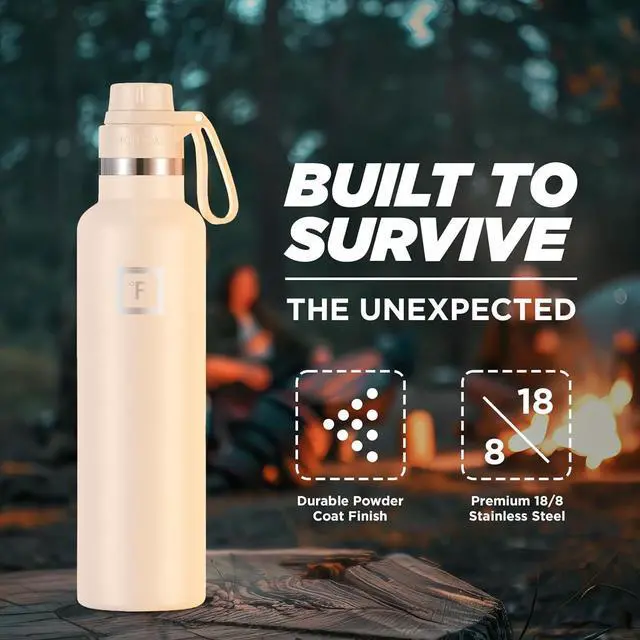 Alt view image 2 of 7 - IRON °FLASK Camping & Hiking Hydration Canteens - 3 Lids (Narrow Spout Lid) Leak Proof Vacuum Insulated Stainless Steel - Hot & Cold Double Walled Sports Water Bottle - Sand, 24 Oz