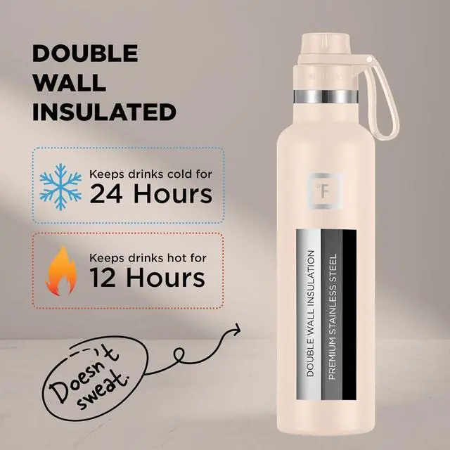 Alt view image 3 of 7 - IRON °FLASK Camping & Hiking Hydration Canteens - 3 Lids (Narrow Spout Lid) Leak Proof Vacuum Insulated Stainless Steel - Hot & Cold Double Walled Sports Water Bottle - Sand, 24 Oz