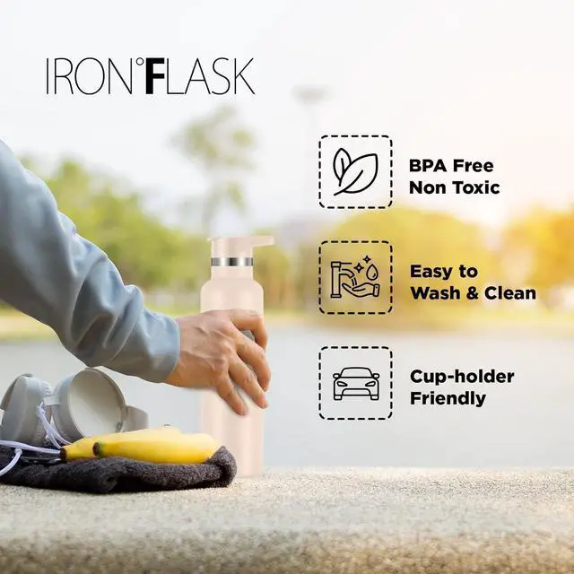 Alt view image 4 of 7 - IRON °FLASK Camping & Hiking Hydration Canteens - 3 Lids (Narrow Spout Lid) Leak Proof Vacuum Insulated Stainless Steel - Hot & Cold Double Walled Sports Water Bottle - Sand, 24 Oz