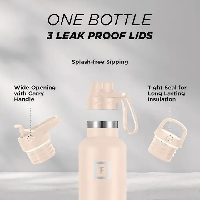 Alt view image 6 of 7 - IRON °FLASK Camping & Hiking Hydration Canteens - 3 Lids (Narrow Spout Lid) Leak Proof Vacuum Insulated Stainless Steel - Hot & Cold Double Walled Sports Water Bottle - Sand, 24 Oz
