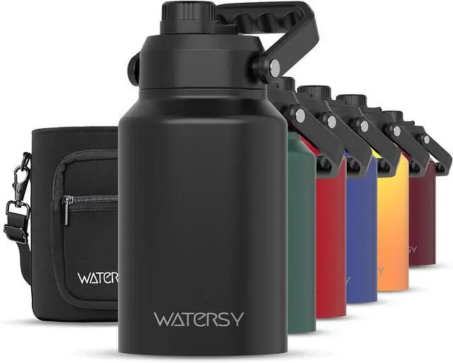 Main image of Half Gallon Water Bottle Insulated(Cold for 48 Hrs),BPA Free&Leak Proof,64oz Stainless Steel Water Jug/Flask,Big thermos,Large Water Bottle with Handle for Gym,Hiking,Camping,Black