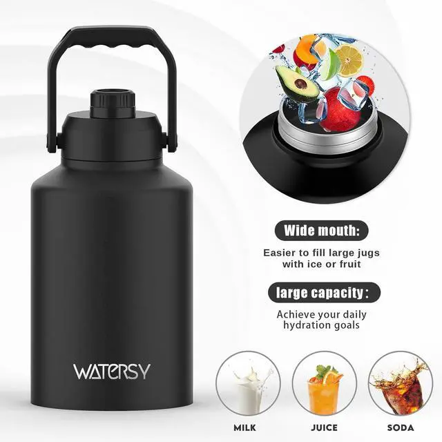 Alt view image 5 of 7 - Half Gallon Water Bottle Insulated(Cold for 48 Hrs),BPA Free&Leak Proof,64oz Stainless Steel Water Jug/Flask,Big thermos,Large Water Bottle with Handle for Gym,Hiking,Camping,Black
