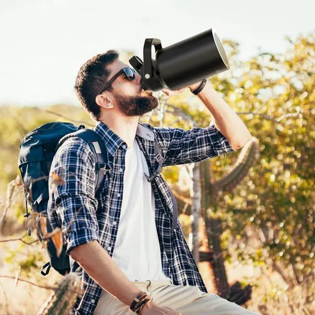 Alt view image 7 of 7 - Half Gallon Water Bottle Insulated(Cold for 48 Hrs),BPA Free&Leak Proof,64oz Stainless Steel Water Jug/Flask,Big thermos,Large Water Bottle with Handle for Gym,Hiking,Camping,Black