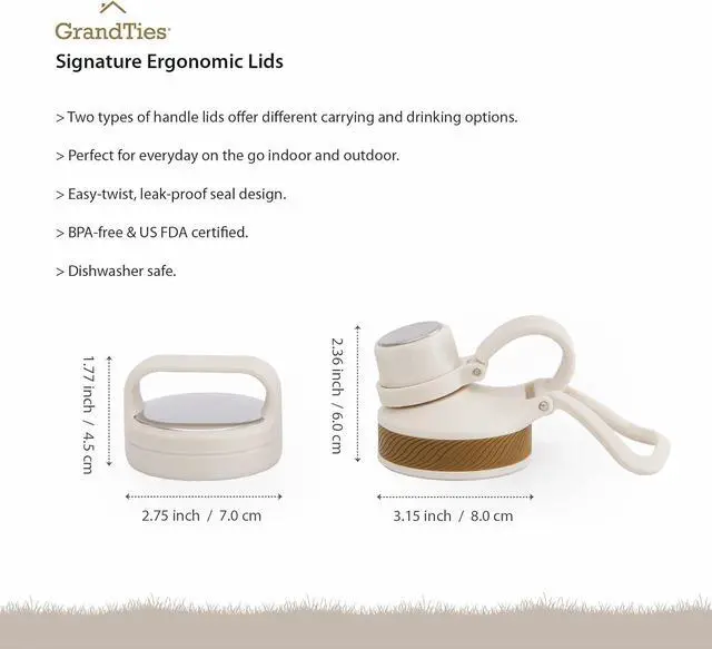Alt view image 3 of 7 - GRANDTIES 2 Lids Sports Stainless Steel Water Bottles  Wide Mouth Vacuum Insulated Reusable Leak Proof BPA-Free Travel Metal Canteen, Thermal Bottles for Men Women Gym (Ivory White 24 oz)