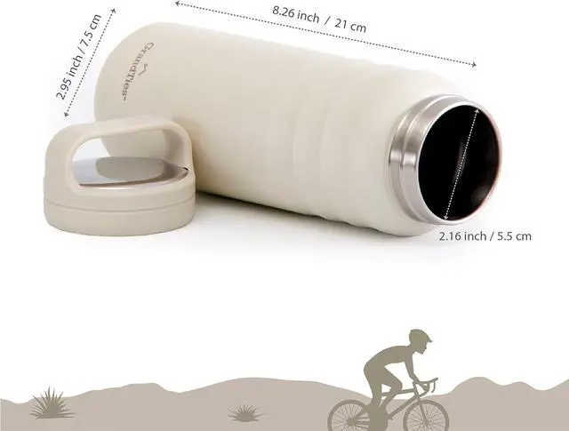 Alt view image 4 of 7 - GRANDTIES 2 Lids Sports Stainless Steel Water Bottles  Wide Mouth Vacuum Insulated Reusable Leak Proof BPA-Free Travel Metal Canteen, Thermal Bottles for Men Women Gym (Ivory White 24 oz)