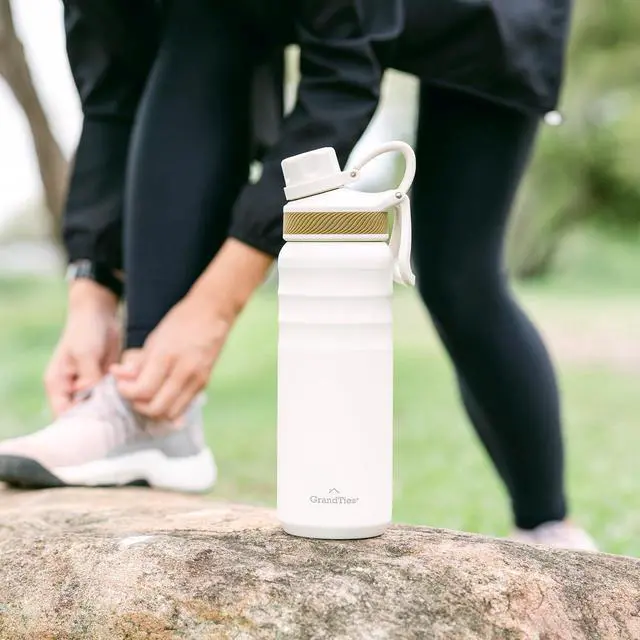 Alt view image 7 of 7 - GRANDTIES 2 Lids Sports Stainless Steel Water Bottles  Wide Mouth Vacuum Insulated Reusable Leak Proof BPA-Free Travel Metal Canteen, Thermal Bottles for Men Women Gym (Ivory White 24 oz)