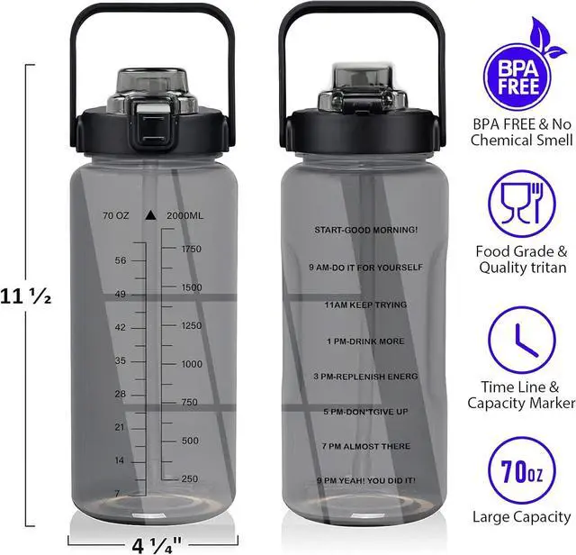 Alt view image 3 of 7 - Half Gallon Water Bottle with Sleeve, 64OZ Motivational Water Bottle with Straw & Time Marker, BPA Free Leakproof Large Sports Water Bottle, Reusable Water Jug for Workout Gym Sport