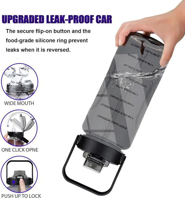 Alt view image 2 of 7 - Half Gallon Water Bottle with Sleeve, 64OZ Motivational Water Bottle with Straw & Time Marker, BPA Free Leakproof Large Sports Water Bottle, Reusable Water Jug for Workout Gym Sport