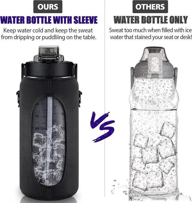 Alt view image 4 of 7 - Half Gallon Water Bottle with Sleeve, 64OZ Motivational Water Bottle with Straw & Time Marker, BPA Free Leakproof Large Sports Water Bottle, Reusable Water Jug for Workout Gym Sport