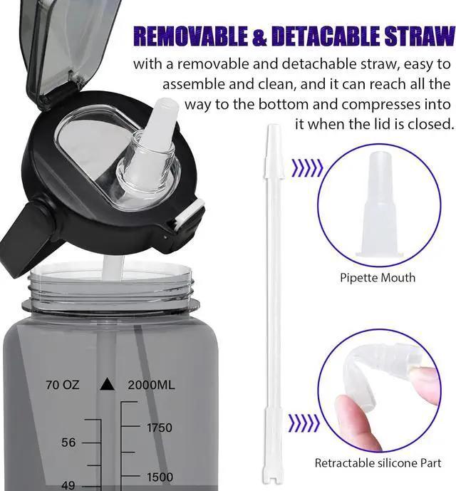 Alt view image 6 of 7 - Half Gallon Water Bottle with Sleeve, 64OZ Motivational Water Bottle with Straw & Time Marker, BPA Free Leakproof Large Sports Water Bottle, Reusable Water Jug for Workout Gym Sport