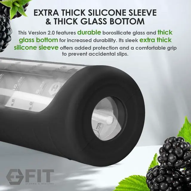 Alt view image 5 of 6 - FIT Strong & Healthy 32 oz Glass Water Bottle with Time Marker & Silicone Sleeve - w/Handle & 2 Leakproof Lids Straw & Spout Lid, Wide Mouth, BPA Free 1 Liter Motivational Drinking Bottle, Black