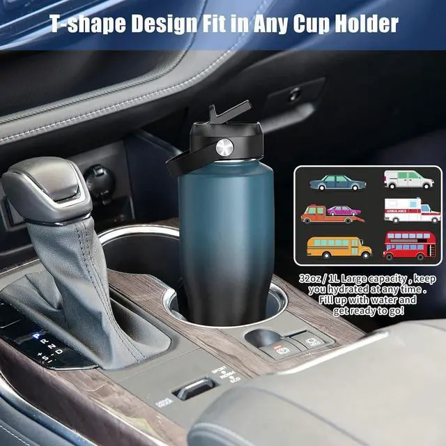 Alt view image 4 of 7 - SENDESTAR 40oz Stainless Steel Water Bottle(Cold for 48 Hrs, Hot for 24 Hrs),Double Wall Vacuum Insulated Bottle with Straw Lid, Spout Lid and Flex Cap, Fit in Any Car Cup HolderNavy