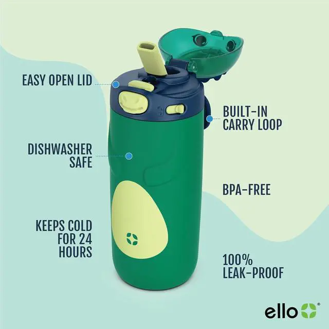 Alt view image 3 of 7 - Ello Ellies 12oz Vacuum Insulated Stainless Steel Kids Water Bottle with Straw and Built-in Carrying Handle and Leak-Proof Locking Lid for School Backpack, Lunchbox and Outdoor Sports