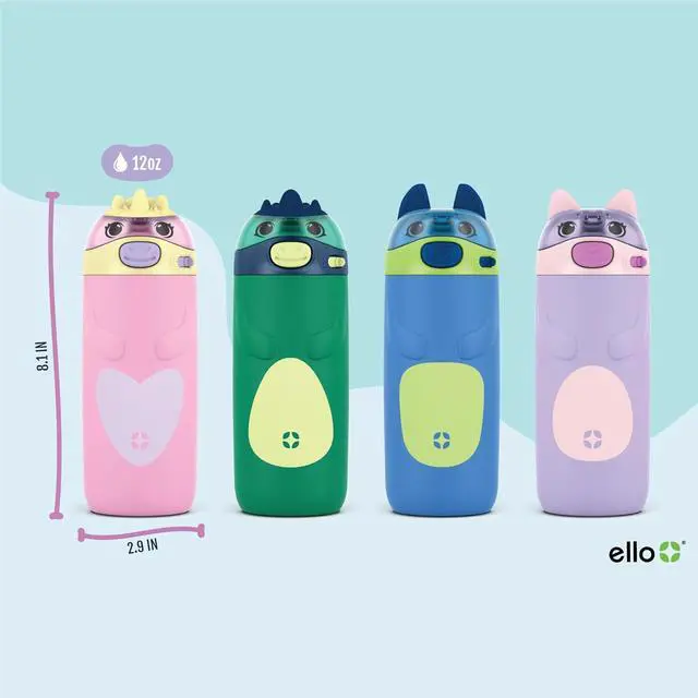 Alt view image 4 of 7 - Ello Ellies 12oz Vacuum Insulated Stainless Steel Kids Water Bottle with Straw and Built-in Carrying Handle and Leak-Proof Locking Lid for School Backpack, Lunchbox and Outdoor Sports