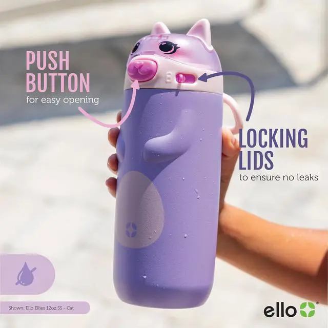 Alt view image 5 of 7 - Ello Ellies 12oz Vacuum Insulated Stainless Steel Kids Water Bottle with Straw and Built-in Carrying Handle and Leak-Proof Locking Lid for School Backpack, Lunchbox and Outdoor Sports