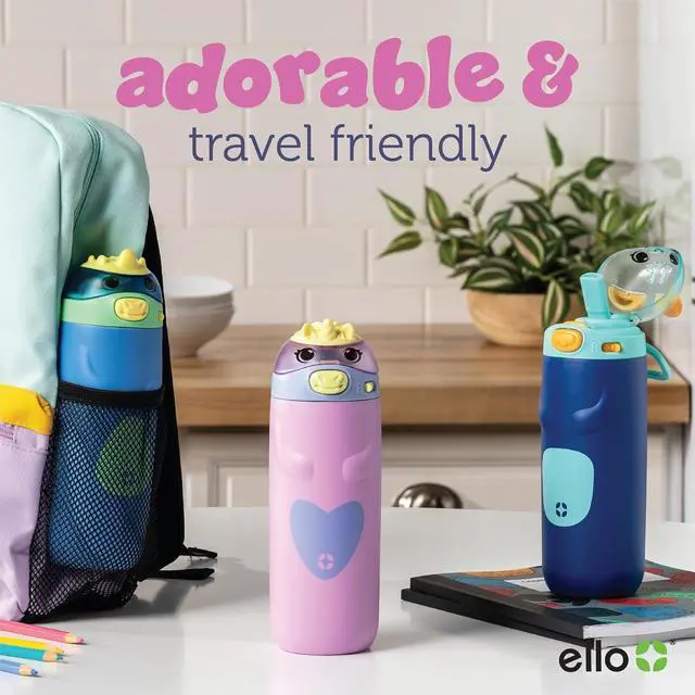 Alt view image 6 of 7 - Ello Ellies 12oz Vacuum Insulated Stainless Steel Kids Water Bottle with Straw and Built-in Carrying Handle and Leak-Proof Locking Lid for School Backpack, Lunchbox and Outdoor Sports