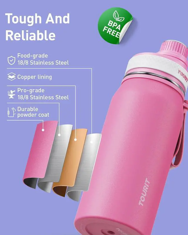 Alt view image 2 of 7 - 32oz Stainless Steel Wide Mouth Water Bottle Double-Wall Vacuum Insulation with Spout Lid for Sports and Travel Black