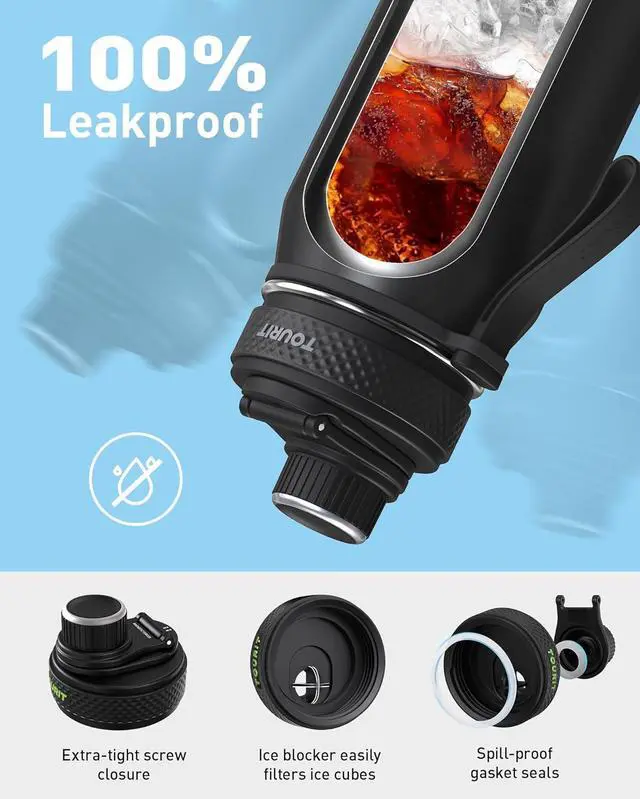 Alt view image 3 of 7 - 32oz Stainless Steel Wide Mouth Water Bottle Double-Wall Vacuum Insulation with Spout Lid for Sports and Travel Black