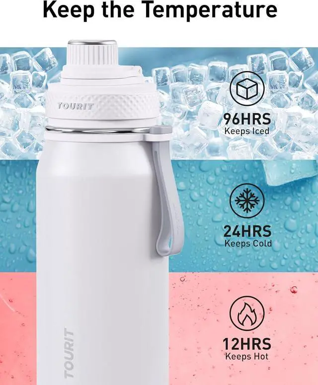 Alt view image 4 of 7 - 32oz Stainless Steel Wide Mouth Water Bottle Double-Wall Vacuum Insulation with Spout Lid for Sports and Travel Black