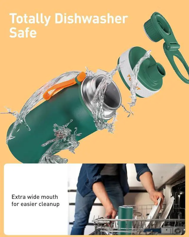 Alt view image 5 of 7 - 32oz Stainless Steel Wide Mouth Water Bottle Double-Wall Vacuum Insulation with Spout Lid for Sports and Travel Black