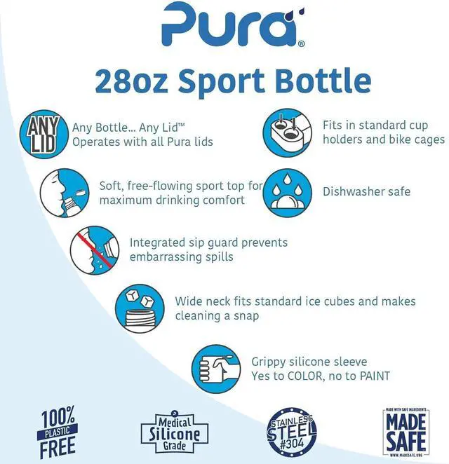 Alt view image 3 of 6 - Pura Big Mouth Non Insulated Stainless Steel - Sport Water Bottle w/Silicone Sleeve for Warm & Cold Drinks, Plastic-Free, MadeSafe Certified, Medical-Grade Silicone for Kids & Adults  Moss, 28oz