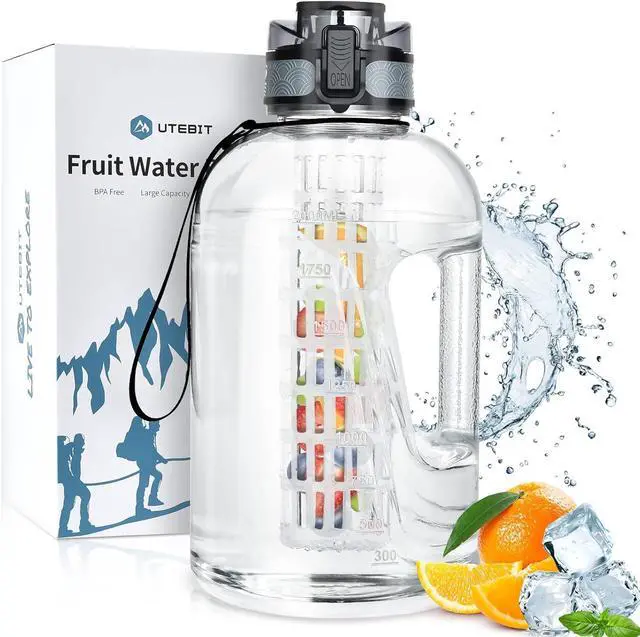 Main image of UTEBIT 74 OZ Fruit Infuser Water Bottle, Half Gallon Insulated Sports Water Bottle With Straw, 2.2L BPA Free Leak Proof Tritan Large Water Jug with Strap for Gym, Camping, Travel, Outdoor