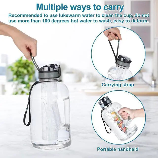 Alt view image 2 of 7 - UTEBIT 74 OZ Fruit Infuser Water Bottle, Half Gallon Insulated Sports Water Bottle With Straw, 2.2L BPA Free Leak Proof Tritan Large Water Jug with Strap for Gym, Camping, Travel, Outdoor