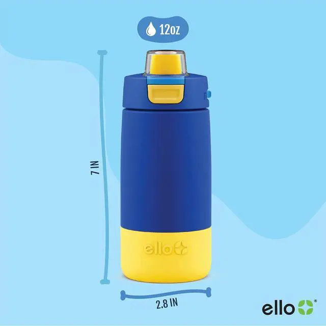 Alt view image 4 of 7 - Ello Kids Colby 12oz Stainless Steel Insulated Water Bottle with Straw and Built-In Silicone Coaster Carrying Handle and Leak-Proof Locking Lid for School Backpack, Lunchbox, and Outdoor Sports