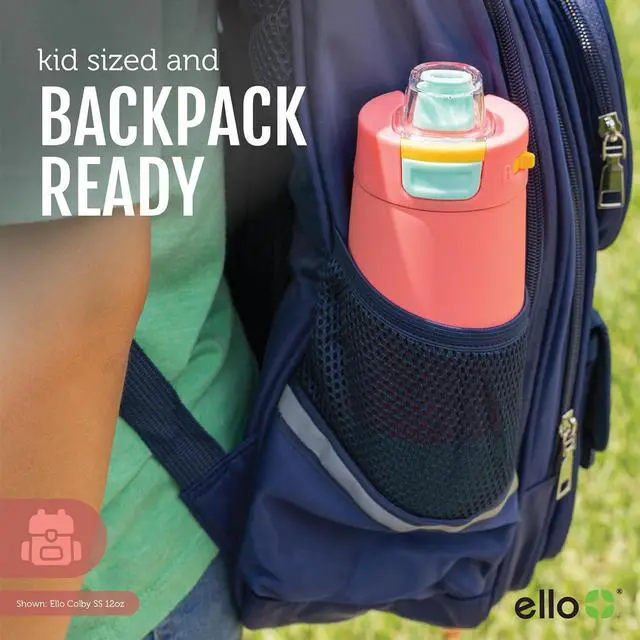 Alt view image 6 of 7 - Ello Kids Colby 12oz Stainless Steel Insulated Water Bottle with Straw and Built-In Silicone Coaster Carrying Handle and Leak-Proof Locking Lid for School Backpack, Lunchbox, and Outdoor Sports