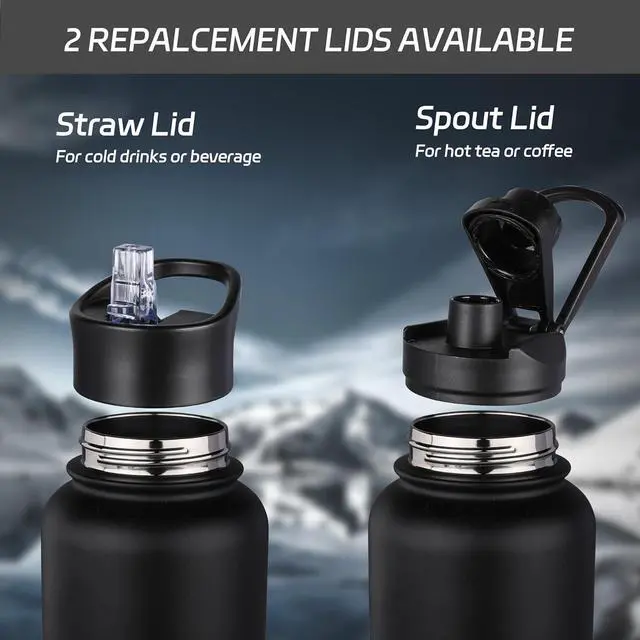 Alt view image 4 of 6 - HASLE OUTFITTERS 40oz Stainless Steel Water Bottle, Vacuum Insulated Double Walled Leak Proof Sports Water Bottle with 2 Lids (Straw and Spout Lid) Thermo Mug Keep Cold and Hot(Navy,1