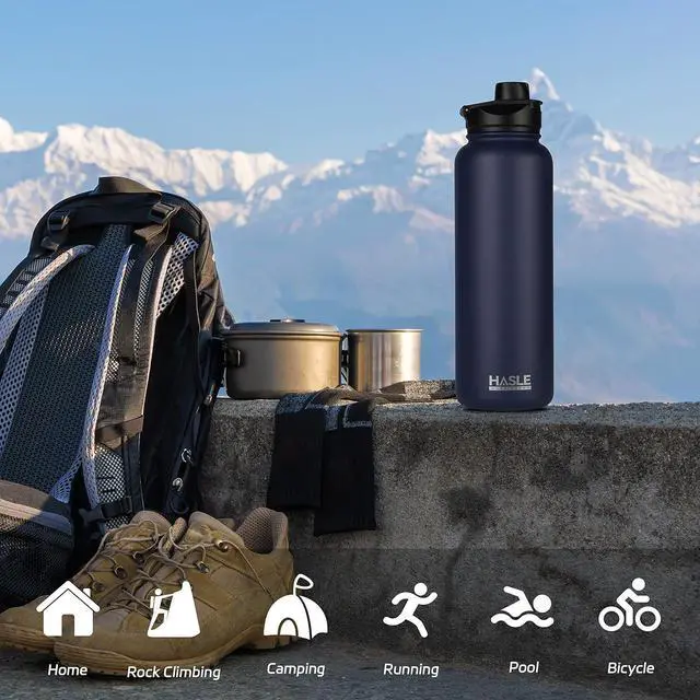 Alt view image 6 of 6 - HASLE OUTFITTERS 40oz Stainless Steel Water Bottle, Vacuum Insulated Double Walled Leak Proof Sports Water Bottle with 2 Lids (Straw and Spout Lid) Thermo Mug Keep Cold and Hot(Navy,1