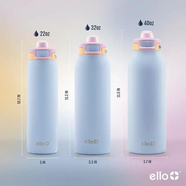 Alt view image 6 of 7 - Ello Pop & Fill Stainless Steel Water Bottle with Quick Fill Technology, Double Walled Vacuum Insulated Metal, Leak Proof Locking Lid, Sip & Chug, BPA Free, Holiday Gift for Him Her, 22oz, 32oz, 40oz