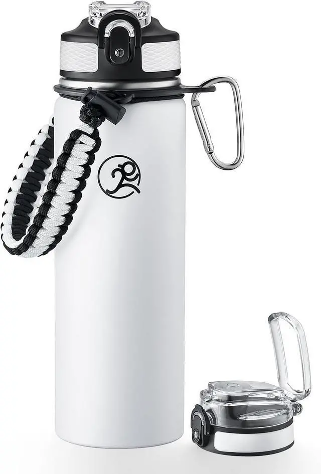 Main image of GOSWAG Insulated Sports Water Bottle, 24oz 2 Lids(with Straw/No Straw), Stainless Steel Water Bottles with Paracord Handle, Insulated Thermos with Double-Wall Vacuum Insulation