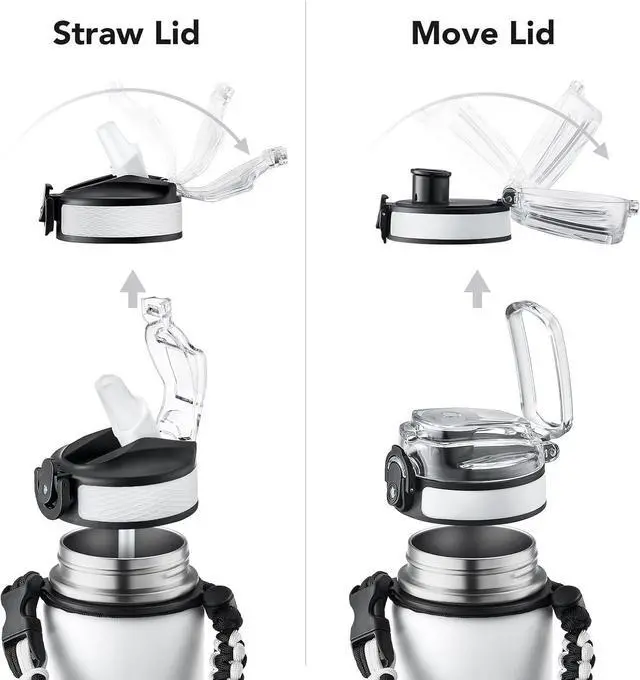 Alt view image 4 of 6 - GOSWAG Insulated Sports Water Bottle, 24oz 2 Lids(with Straw/No Straw), Stainless Steel Water Bottles with Paracord Handle, Insulated Thermos with Double-Wall Vacuum Insulation