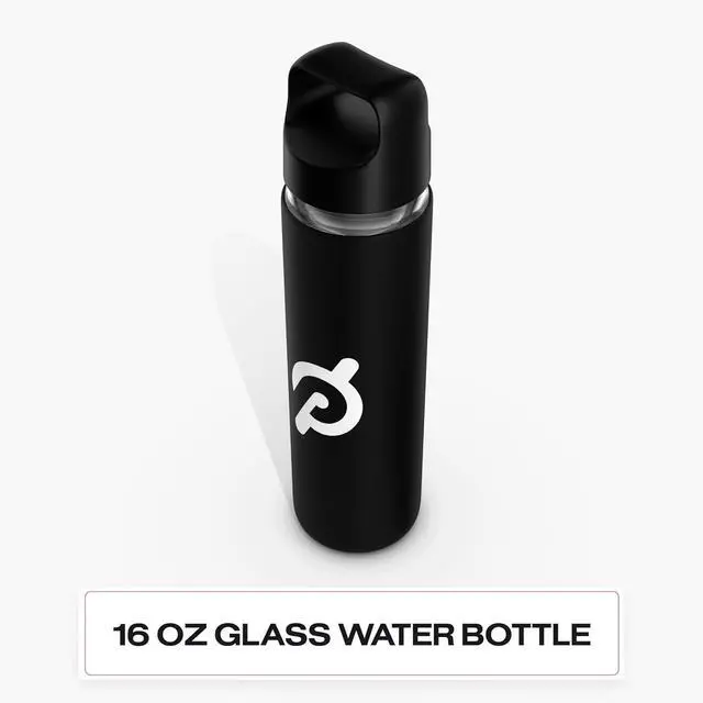 Alt view image 2 of 5 - Peloton Glass Water Bottle | 16 oz. Bottle with Non-Slip Silicone Sleeve, Easy-Screw Top Opening, and Travel-Friendly Handle, Black