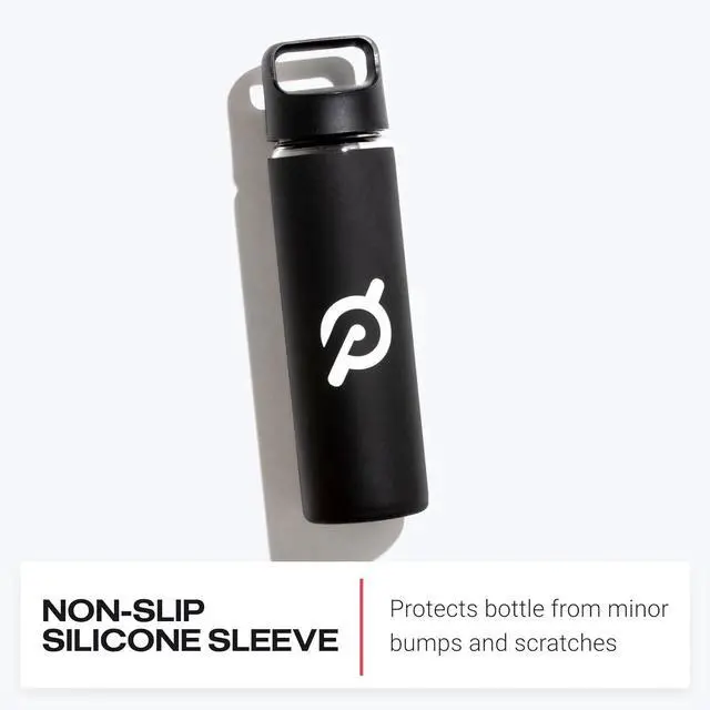 Alt view image 4 of 5 - Peloton Glass Water Bottle | 16 oz. Bottle with Non-Slip Silicone Sleeve, Easy-Screw Top Opening, and Travel-Friendly Handle, Black