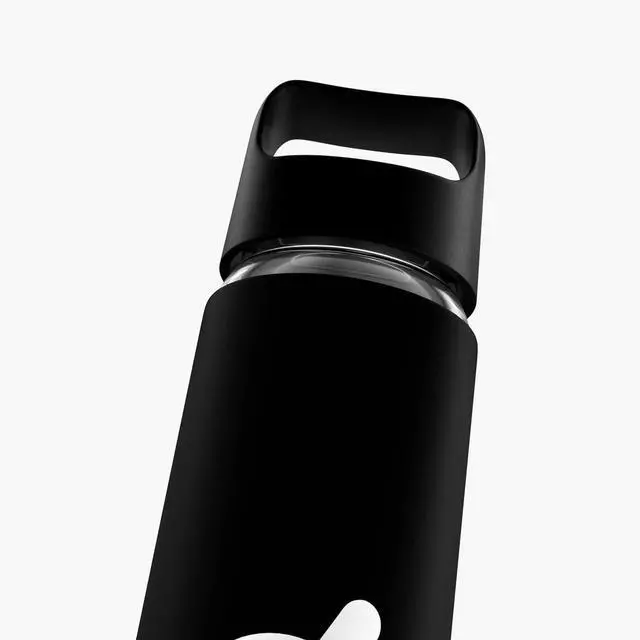 Alt view image 5 of 5 - Peloton Glass Water Bottle | 16 oz. Bottle with Non-Slip Silicone Sleeve, Easy-Screw Top Opening, and Travel-Friendly Handle, Black
