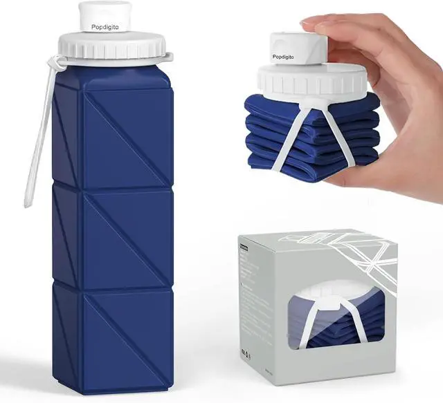 Alt view image 3 of 7 - 3 pack Collapsible Water Bottles,Silicone Foldable Portable Water Bottle 20.6oz, Lightweight Reusable Leakproof for Travel Hiking Camping Cycling Workouts Yoga Fitness Indoor Outdoor Sports
