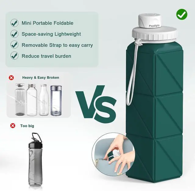 Alt view image 5 of 7 - 3 pack Collapsible Water Bottles,Silicone Foldable Portable Water Bottle 20.6oz, Lightweight Reusable Leakproof for Travel Hiking Camping Cycling Workouts Yoga Fitness Indoor Outdoor Sports