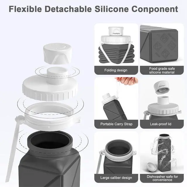 Alt view image 7 of 7 - 3 pack Collapsible Water Bottles,Silicone Foldable Portable Water Bottle 20.6oz, Lightweight Reusable Leakproof for Travel Hiking Camping Cycling Workouts Yoga Fitness Indoor Outdoor Sports