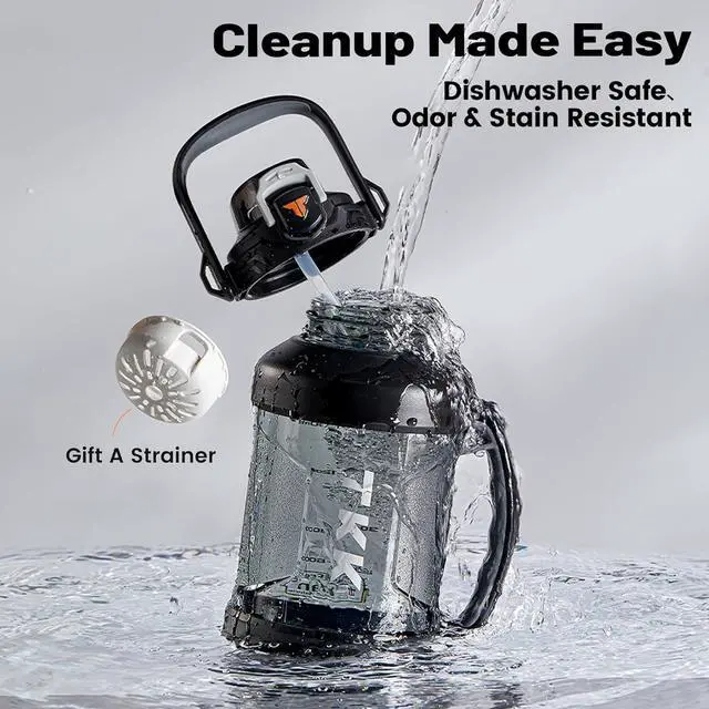Alt view image 5 of 7 - TKK Half Gallon Water Jug Sport Bottle with Straw 2 in 1 Lid Dishwasher Safe BPA Free Leakproof Large Capacity Tritan Plastic Bottle 1/2 Gallon 64oz Water Bottle for Gym Travel Camping Outdoor