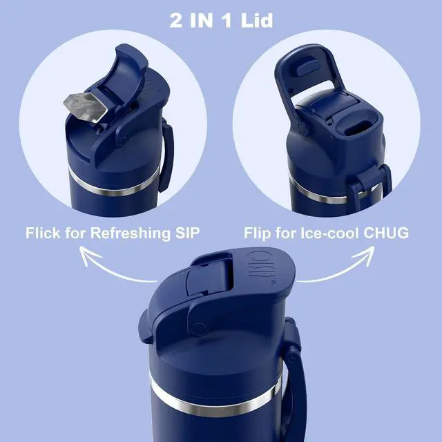 Alt view image 2 of 7 - Insulated Water Bottle 24 oz with 2-in-1 Straw and Spout Lid Leakproof and BPA Free Keep Cold 24H Vacuum Stainless Steel Water Bottle for School Travel and Sports All Dishwasher Safe