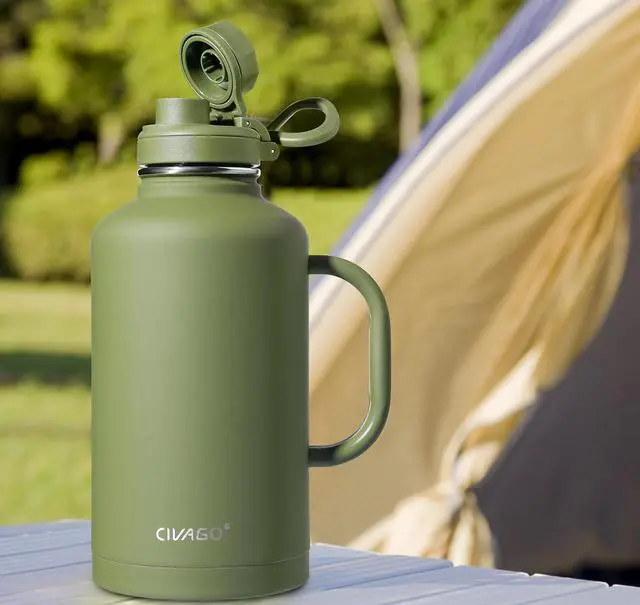 Alt view image 4 of 6 - CIVAGO 64 oz Insulated Water Bottle Jug with Straw and Handle, Half Gallon Stainless Steel Water Flask, Large Sports Metal Water Bottle with Straw Lid (3 Lids), Big Thermal Mug Cup, Navy Blue
