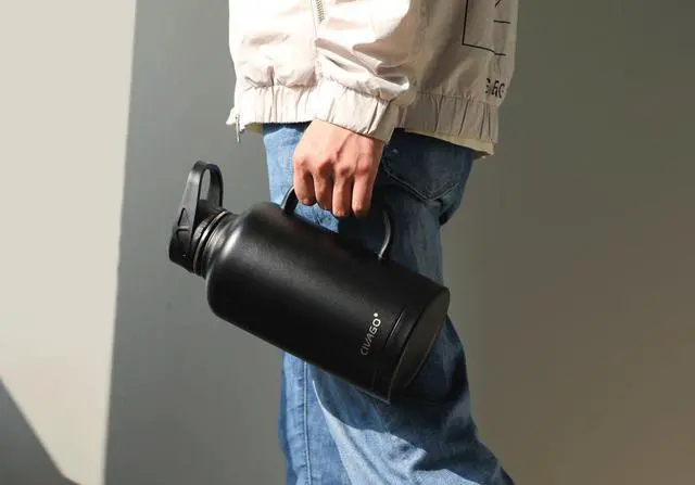 Alt view image 6 of 6 - CIVAGO 64 oz Insulated Water Bottle Jug with Straw and Handle, Half Gallon Stainless Steel Water Flask, Large Sports Metal Water Bottle with Straw Lid (3 Lids), Big Thermal Mug Cup, Navy Blue