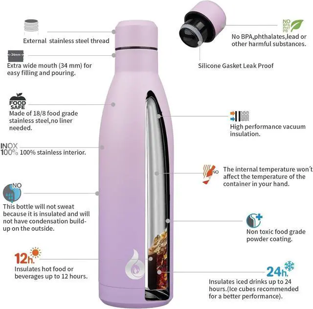 Alt view image 3 of 6 - BJPKPK 25oz Insulated Stainless Steel Water Bottles Reusable Metal Travel Sports Water Bottle Keep Cold and Hot,Dreamy Purple