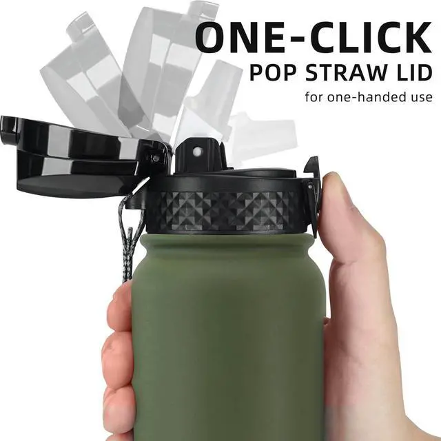 Alt view image 2 of 7 - Fanhaw 20 Oz Stainless Steel Insulated Sports Water Bottles with Straw for Kids, Men and Women (Olive Green)