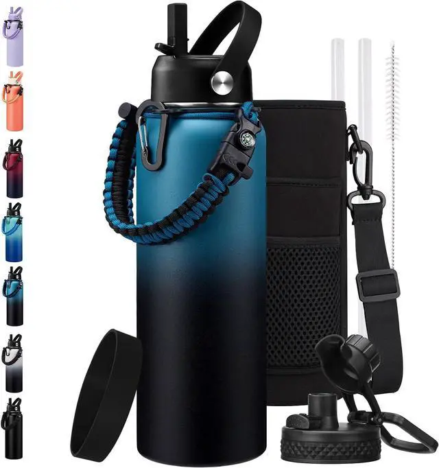 Main image of Insulated Water Bottle 40 oz - Keep Cold 48H & Hot-24H, Metal Water Bottle with Straw & Auto Spout Lid,Paracord Handle,Bottles Carrier Bag, Leak Proof Thermal Flask for Hiking Cycling Sport